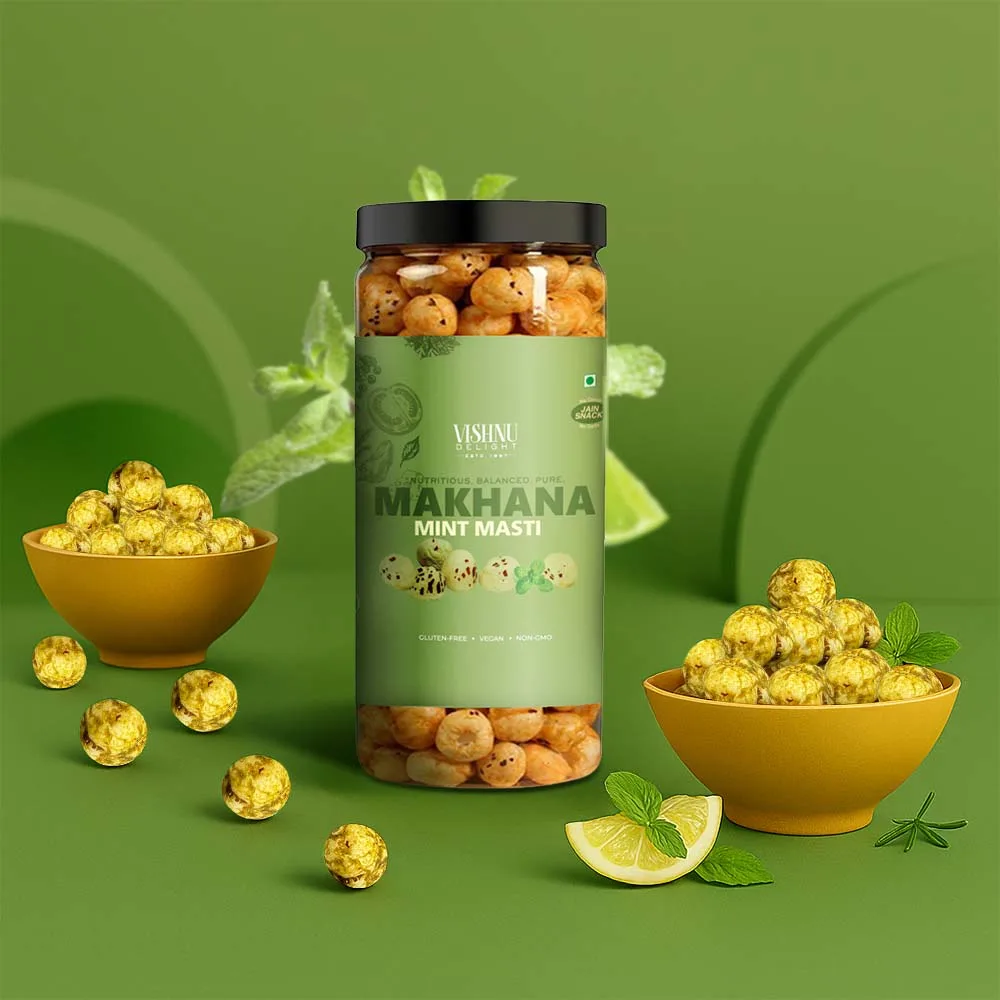 Mint Masti Flavoured Makhana 90 gm Jar Packaging