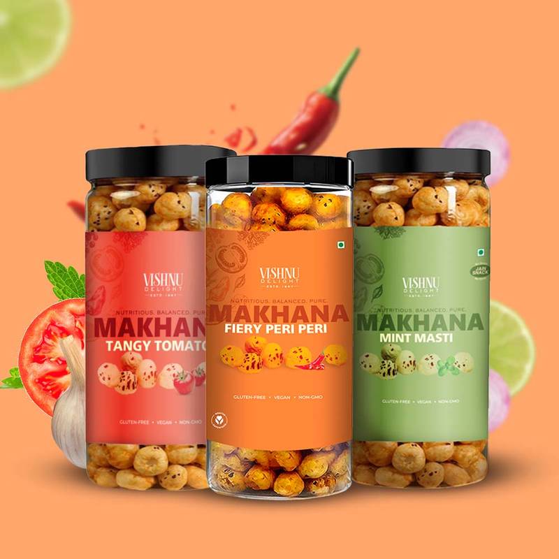 Healthy Organic Makhana Combo – 3 Flavours Mint Peri Peri Tomato 90g Each